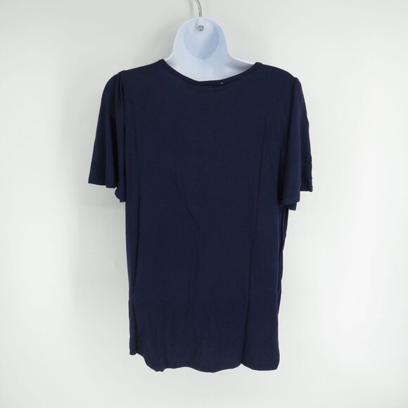 Nine West Womens Flutter Sleeve Top Large Navy Soft Casual Tee NWT $49.50 - Picture 4 of 6